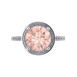 2.00ct Simulated Morganite Round Halo Engagement Ring w/ Pure Brilliance Zirconia in Sterling Silver