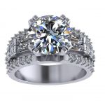 Sterling Silver Round &amp; Baguette Engagement wedding set ring with a 9.00mm-2.50ct Round Center Stone