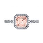 2.00ct Simulated Morganite Round Halo Engagement Ring w/ Pure Brilliance Zirconia in Sterling Silver