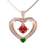 Couples 2 Stone Heart Pendant w/Simulated Birthstones, Includes 0.8mm 22&quot; Adj. Box Chain