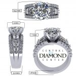 Sterling Silver Round &amp; Baguette Engagement wedding set ring with a 9.00mm-2.50ct Round Center Stone
