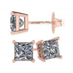 14K Gold Posts &amp; Sterling Silver Princess Cut CZ Stud Earrings w/ Pure Brilliance Zirconia, 1.50-4.00ctw