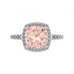 2.00ct Simulated Morganite Round Halo Engagement Ring w/ Pure Brilliance Zirconia in Sterling Silver