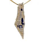 Central Diamond Center Israel Map Necklace/Pendant-Sterling Silver Am Israel Chai on Back Side-3D Map of Israel Large &amp; Small