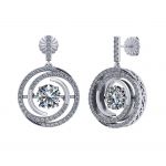 Central Diamond Center Circle Swirl Dancing Stone Dangle Earrings or Necklace in Sterling Silver w/ Pure Brilliance Zirconia
