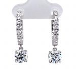 Sterling Silver Hoop Earrings with Round-Cut Simulated Diamond Dangle – 2.5 CTW CZ, Prong Set, Elegant Drop Hoops for Women