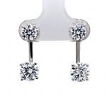 Earring Jackets with Cubic Zirconia – Sterling Silver, Adjustable Drop Design – 1.50 CTW (5.25mm &amp; 6.50mm Stones)
