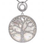 Sterling Silver CZ &amp; Mother of Pearl Tree of Life Pendant Necklace or Earrings