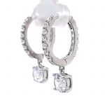 Sterling Silver Hoop Earrings with Round-Cut Simulated Diamond Dangle – 2.5 CTW CZ, Prong Set, Elegant Drop Hoops for Women