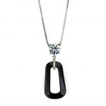 NANA Black Ceramic &amp; Pure Brilliance CZ Pendant/Necklace with a 0.8mm 22&quot; Adjustable Box Chain