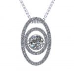 Double Oval Dancing Stone Necklace Pendant in Sterling Silver made w/Swarovski Zirconia