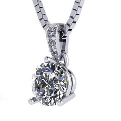 NANA Jewels 3 Prong Round Solitaire Diamond Necklace Simulate Diamond, Sterling Silver- Pure Brilliance Zirconia 6.5mm, 7.5mm or 8.0mm