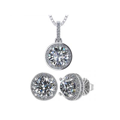 NANA Jewels Halo Earring &amp; Necklace Set, Solid Sterling Silver w/ Pure Brilliance Zirconia - Hypoallergenic
