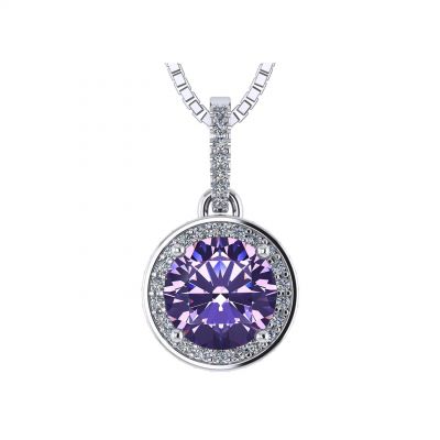 NANA Jewels Customizable Halo Birthstone Solitaire Necklace, 925 Sterling Silver w/ Pure Brilliance Zirconia, Hypoallergenic