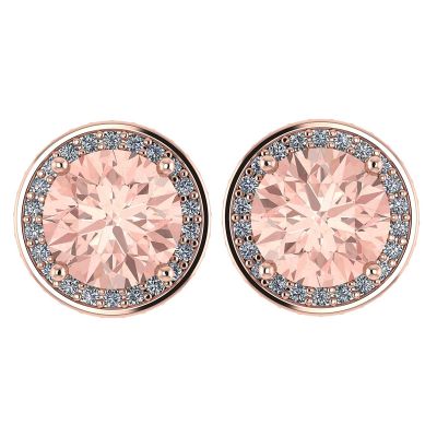 NANA Jewels Simulated Morganite Pure Brilliance Zirconia Round Halo Earrings Sterling Silver with 14k post