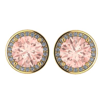 NANA Jewels Simulated Morganite Pure Brilliance Zirconia Round Halo Earrings Sterling Silver with 14k post