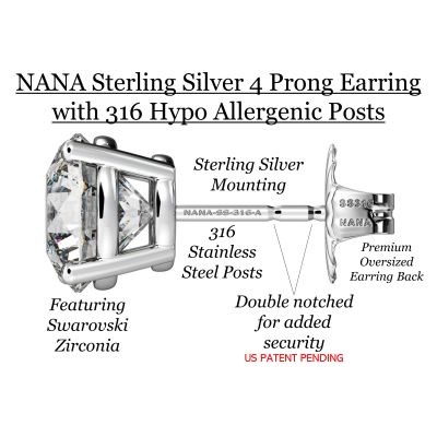 NANA Jewels Stud Earrings-Sterling Silver Round Cut Swarovski Zirconia  .30ct to 8.00ct twt. Hypoallergenic