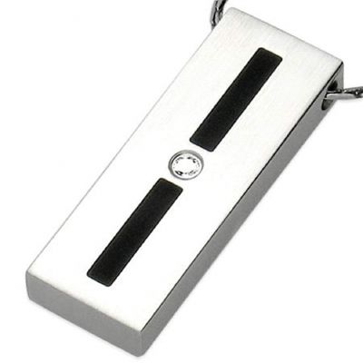 Central Diamond Center Stainless Steel &amp; CZ Cubic Zirconia Pendant w/ Chain Necklace Steel Jewelry