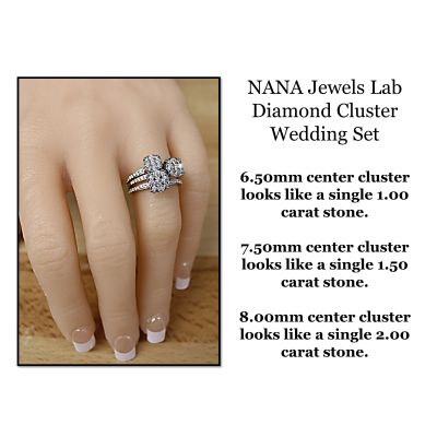 NANA Jewels Lab CVD Diamond Cluster Center Wedding Bridal Set 10kt Gold