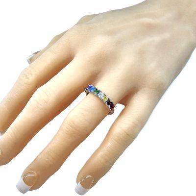 NANA  Asscher Cut Lucita Style 1 to 7 Birthstones - Mother&#039;s Birthstone Ring in Sterling Silver, 10k or 14k Gold