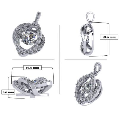 Sterling Silver Swirl Dancing Stone Necklace Pendant w/Pure Brilliance Zirconia