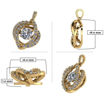 Sterling Silver Swirl Dancing Stone Necklace Pendant w/Pure Brilliance Zirconia
