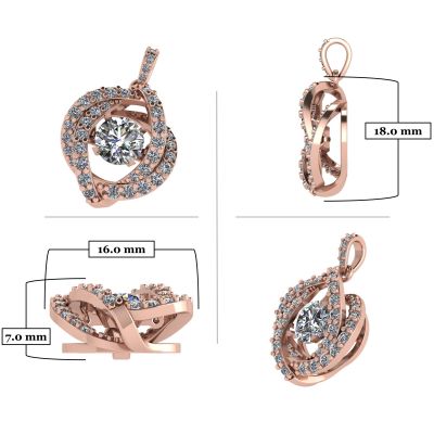 Sterling Silver Swirl Dancing Stone Necklace Pendant w/Pure Brilliance Zirconia