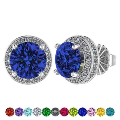 Customizable Halo Birthstone Stud Earrings, Solid 925 Sterling Silver w/Pure Brilliance Zirconia - Hypoallergenic