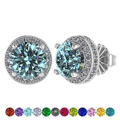 Customizable Halo Birthstone Stud Earrings, Solid 925 Sterling Silver w/Pure Brilliance Zirconia - Hypoallergenic