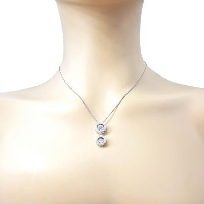 Round Double Halo Dancing Stone Necklace w/Pure Brilliance Zirconia in Gold Plated Sterling Silver