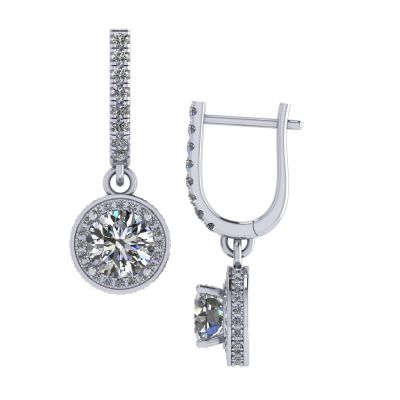 NANA Jewels Sterling Silver Dangle Halo Earrings with 6.5mm Center Pure Brilliance CZ &amp; Simulated Birthstones