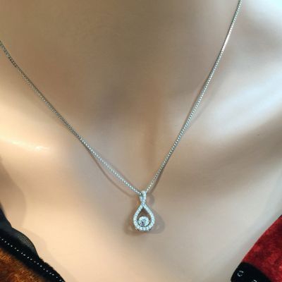 Twisted Pear Dancing Stone Necklace Pendant in Sterling Silver made with Pure Brilliance Zirconia