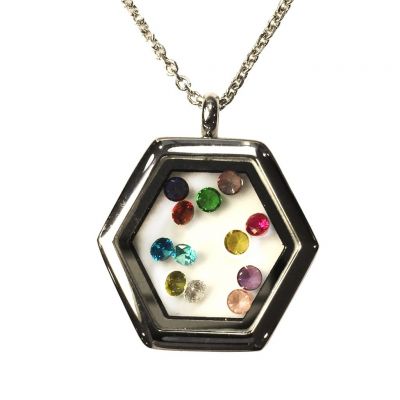 Central Diamond Center Nana Stainless Steel Mother&#039;s Locket Pendant (Jan-Dec) Yellow/White/Rose Plated with a Chain