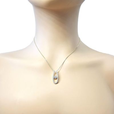 &quot;U&quot; Shape Dancing Stone Necklace Pendant in Sterling Silver made with Pure Brilliance Zirconia