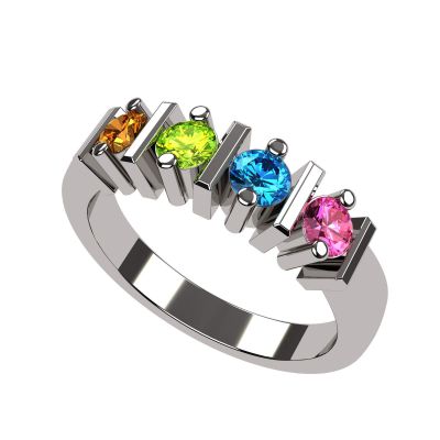 NANA Jewels Straight Bar Mother&#039;s Ring with 1 to 6 Birthstones in Sterling Silver, 10k or 14k White, Yellow or Rose Gold