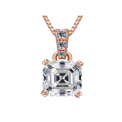 NANA Jewels Asscher Cut Simulate Diamond Solitaire necklace with 22&quot; Adjustable Box Chain- 7mm(2ct) or 8mm(3ct) Look