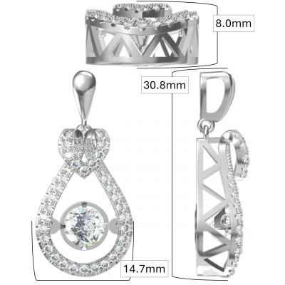 Heart &amp; Pear Dancing Stone Necklace Pendant in Sterling Silver made with Pure Brilliance Zirconia