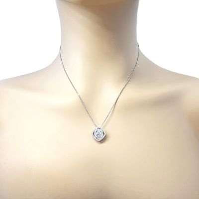 Double Square Dancing Stone Necklace Pendant in Sterling Silver made with Pure Brilliance Zirconia