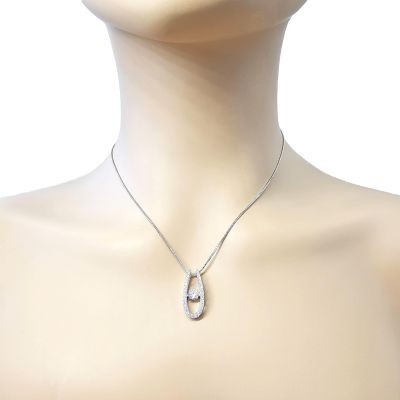 &quot;U&quot; Shape Dancing Stone Necklace Pendant in Sterling Silver made with Pure Brilliance Zirconia