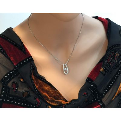 &quot;U&quot; Shape Dancing Stone Necklace Pendant in Sterling Silver made with Swarovski Zirconia