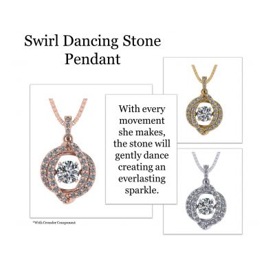 Sterling Silver Swirl Dancing Stone Necklace Pendant w/Pure Brilliance Zirconia
