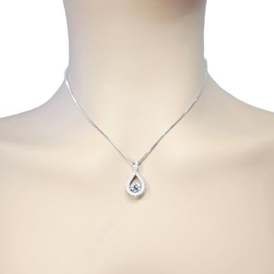 Twisted Pear Dancing Stone Necklace Pendant in Sterling Silver made with Pure Brilliance Zirconia