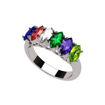 NANA Jewels Marquise Cut Lucita Style 1 to 7 Birthstones - Mother&#039;s Birthstone Ring in Sterling Silver, 10k or 14k Gold