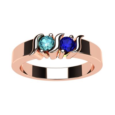 S-Bar Couples 2 Stone Ring w/ Simulated Birthstones, Sterling Silver, 10K, or 14K Gold