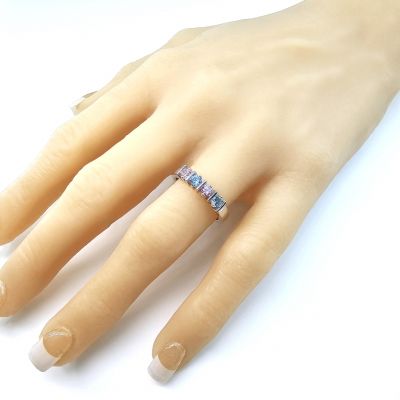 NANA Jewels Straight Bar Mother&#039;s Ring with 1 to 6 Birthstones in Sterling Silver, 10k or 14k White, Yellow or Rose Gold