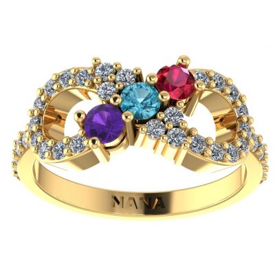 NANA Jewels Infinity Mother&#039;s Ring with 1 to 6 Birthstones in Sterling Silver, 10k or 14k White, Yellow or Rose Gold