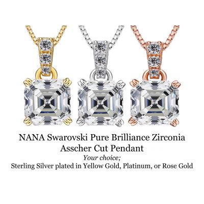 NANA Jewels Asscher Cut Simulate Diamond Solitaire necklace with 22&quot; Adjustable Box Chain- 7mm(2ct) or 8mm(3ct) Look