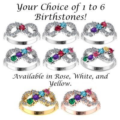 NANA Jewels Infinity Mother&#039;s Ring with 1 to 6 Birthstones in Sterling Silver, 10k or 14k White, Yellow or Rose Gold