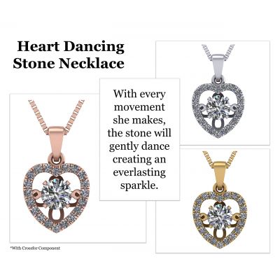 Heart Dancing Stone Necklace in Sterling Silver w/Swarovski Zirconia