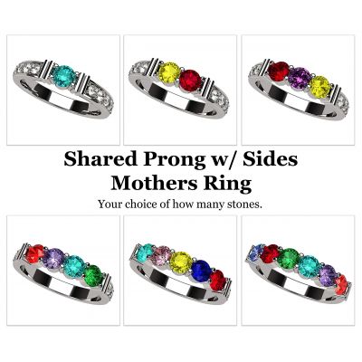 NANA Jewels Shared Prong w/side stones Mothers Ring 1 to 6 St Silver 10k or 14k White, Yellow, or Rose Gold